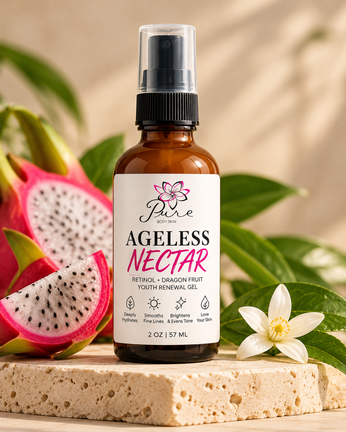 Ageless Nectar Retinol & Hyaluronic Acid Face Serum by Pure Body Skin