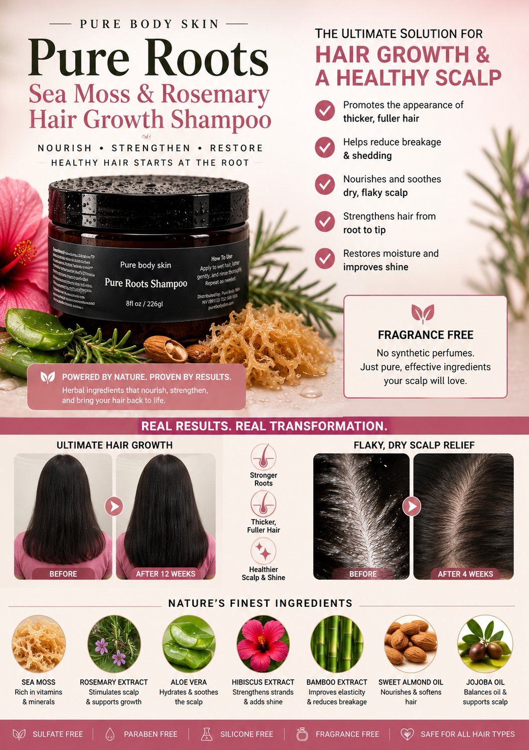 
                  
                    Pure Roots Sea Moss & Rosemary Hair Growth Shampoo | Sulfate-Free Herbal Shampoo for Stronger, Healthier Hair
                  
                