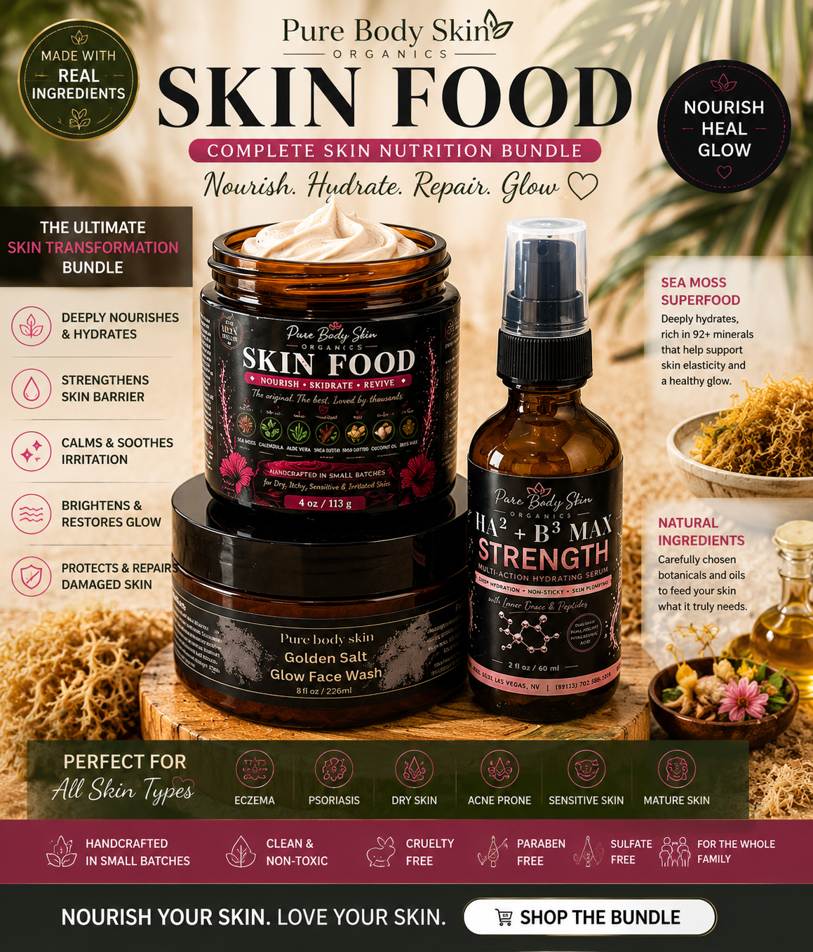 Organic Glow Routine Bundle | 3-Step Hydration Set | Pure Body Skin