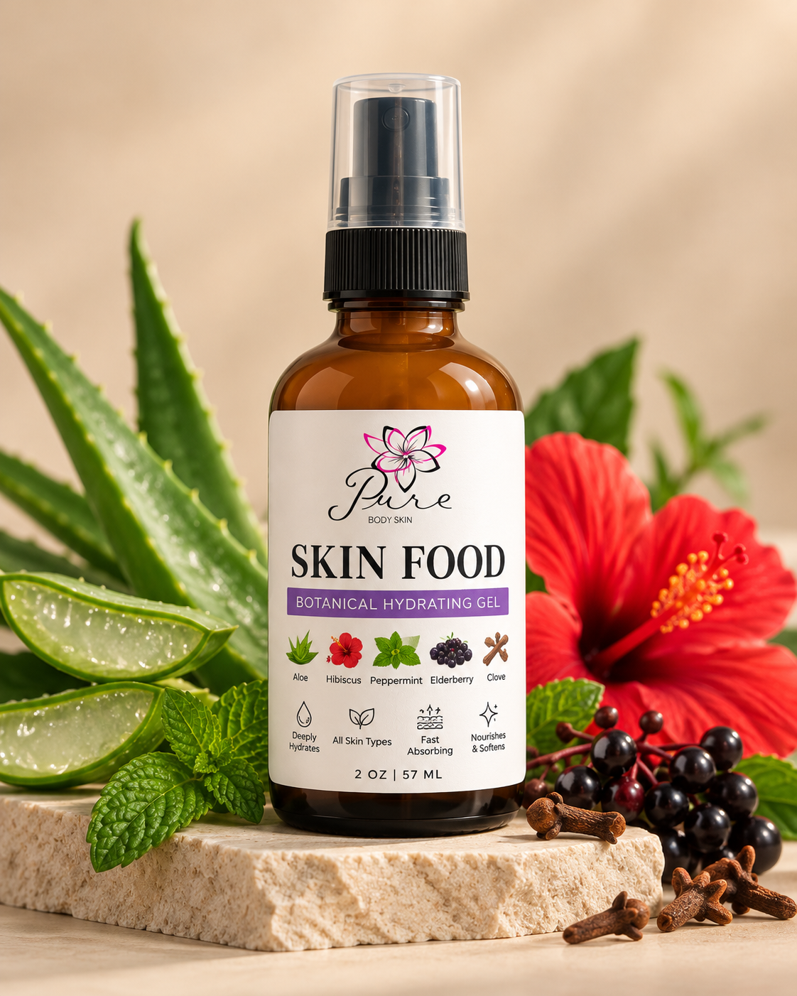 Skin Food Gel – Hydrating Botanical Face Gel by Pure Body Skin