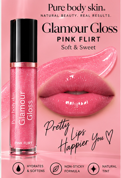 
                  
                    Pure Body Skin Glamour Gloss Pink Flirt pink high-shine lip gloss
                  
                