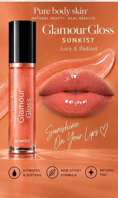 
                  
                    Pure Body Skin Glamour Gloss Sunkist peach-orange high-shine lip gloss
                  
                