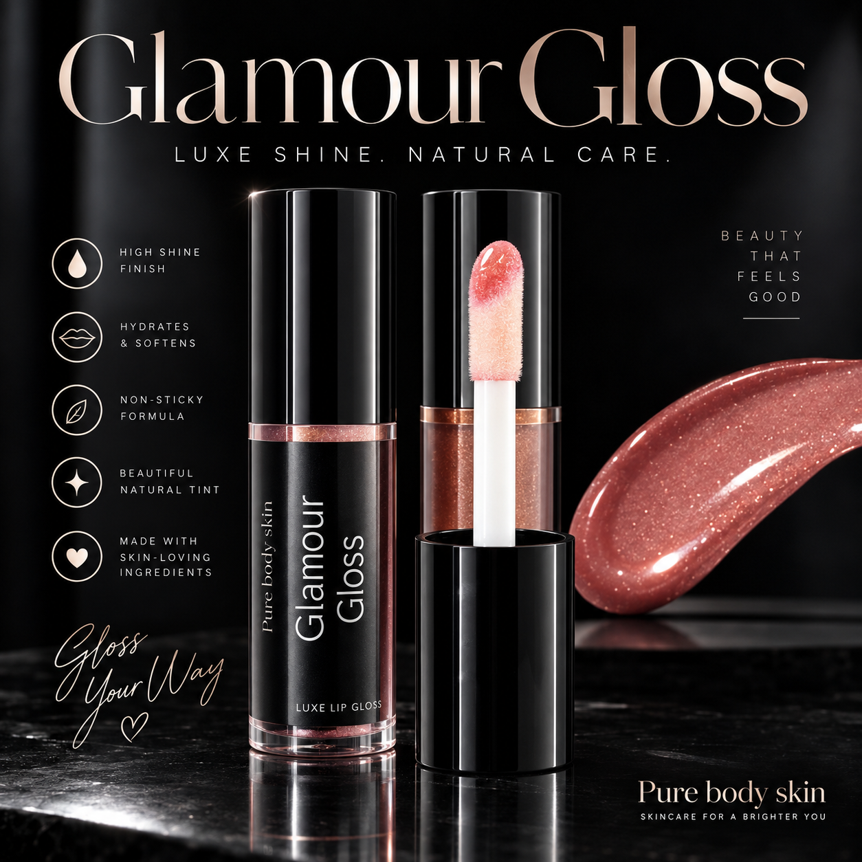 Pure Body Skin Glamour Gloss high-shine hydrating lip gloss